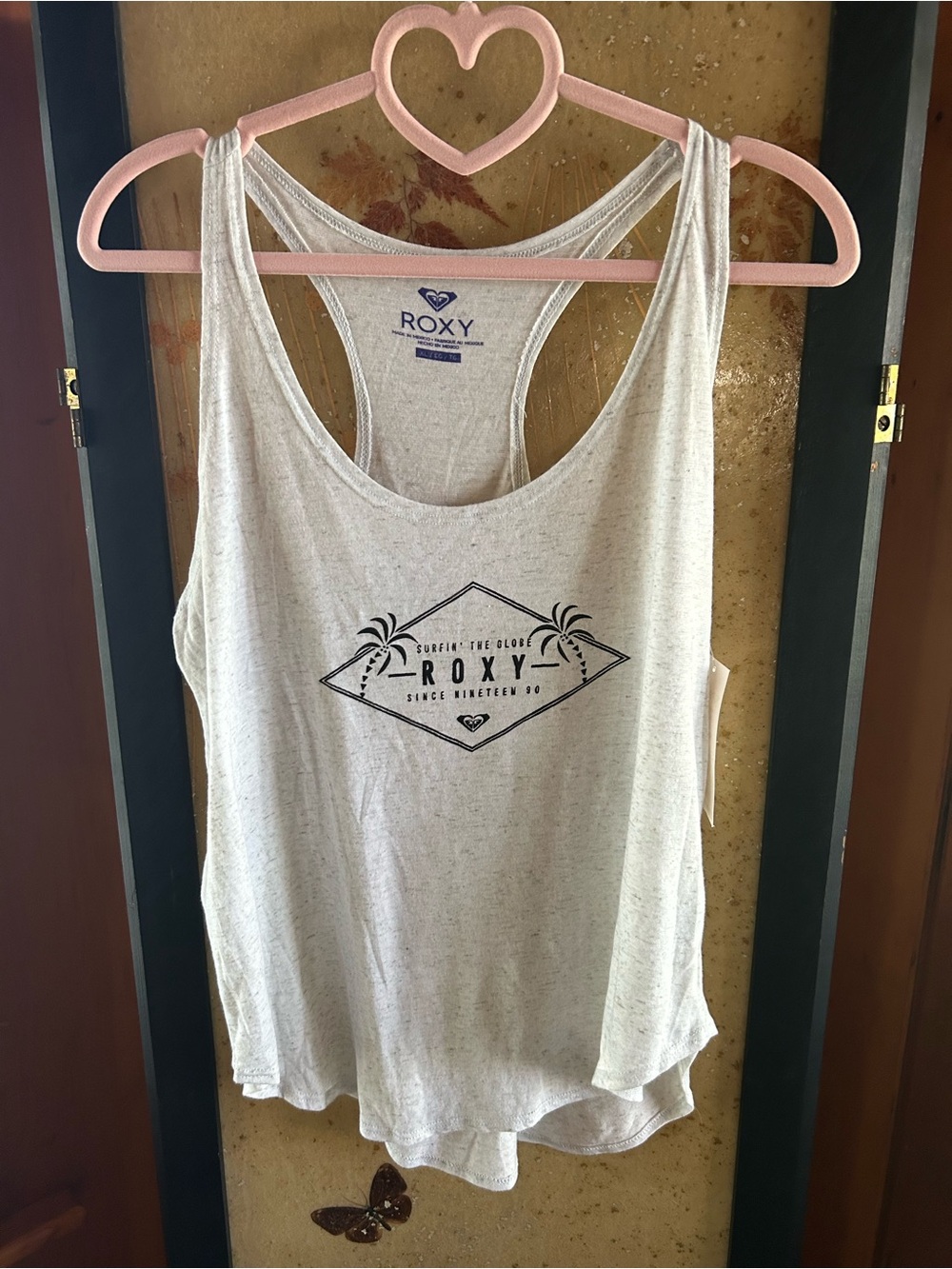 Roxy Gray Racerback Graphic Tank with Palm Motif